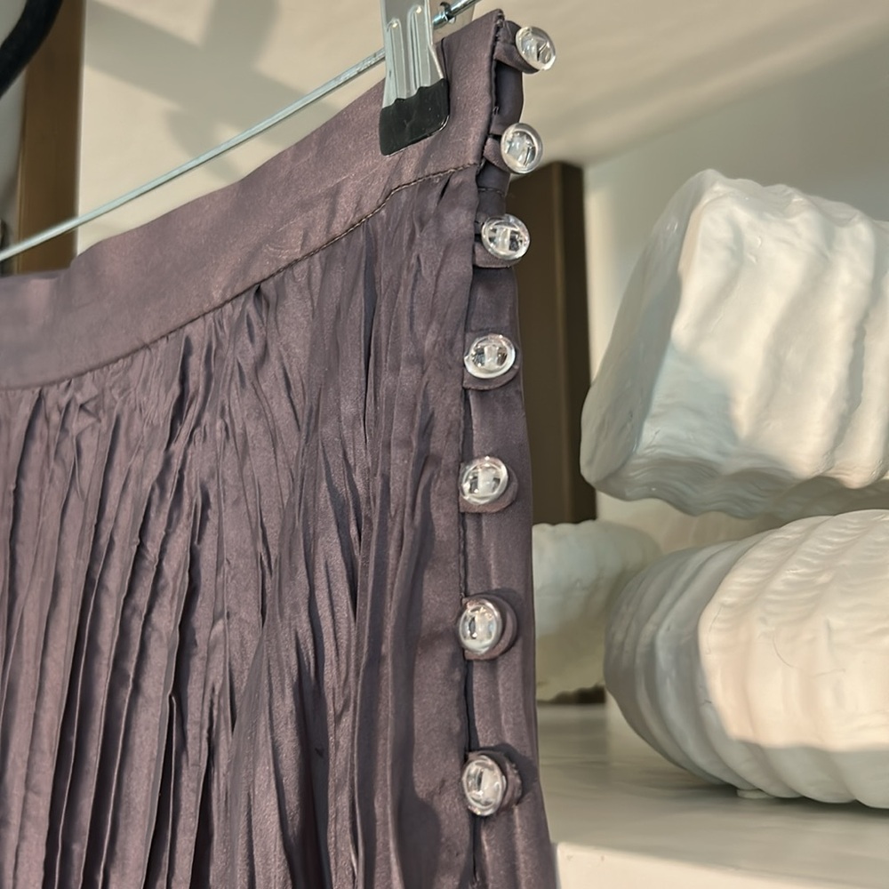 Rachel Comey Oates Satin Plisse Pleat Button Skirt - Silvery Color - Picture 4 of 6